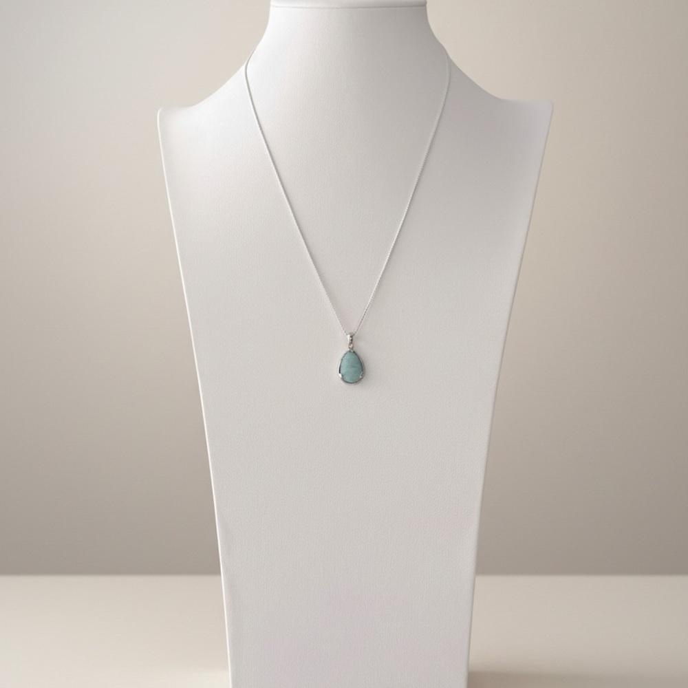 925 Sterling Silver Natural Larimar Teardrop Necklace! NEW! - Picture 5 of 6
